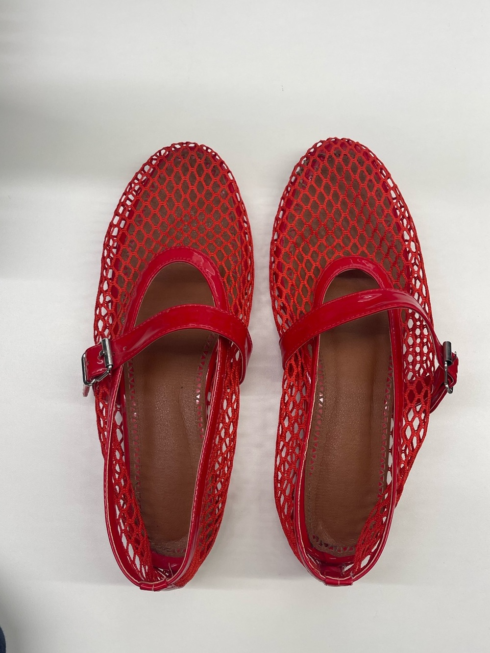 Red Mesh Mary Jane Flats